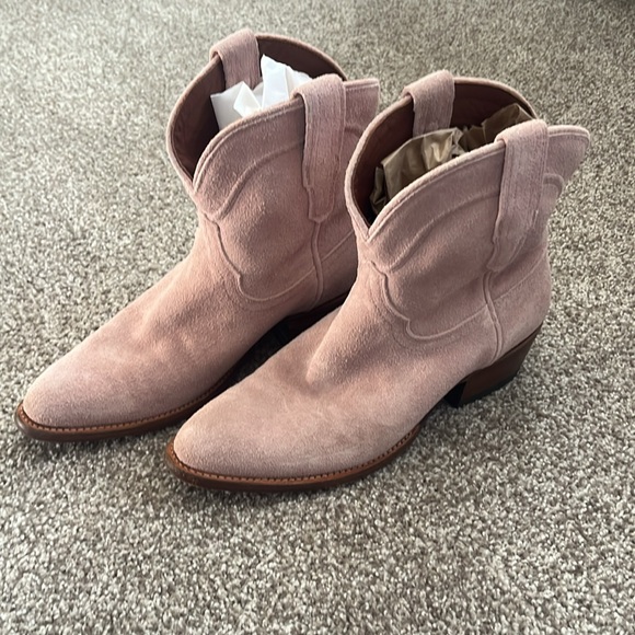 Tecovas Lucy Pink Suede Leather Boots Bootie - Picture 8 of 9